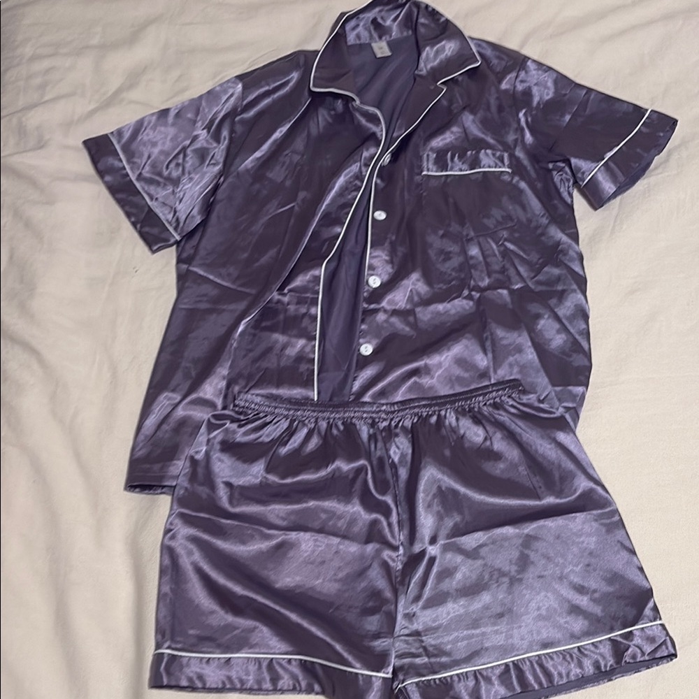 Women's Purple Satin Pajama Set